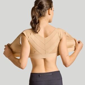 Tommie Copper Zip Front Shoulder Posture Support Athletic Nursing Bra Nude 3X